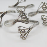 Chris Morphy Modernist Sterling Silver Floral Set of Napkin Rings 1987 Vintage