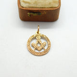 Edwardian 9ct Yellow Gold Masonic Freemasons Compass Pendant c1910 Antique
