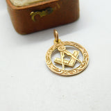 Edwardian 9ct Yellow Gold Masonic Freemasons Compass Pendant c1910 Antique