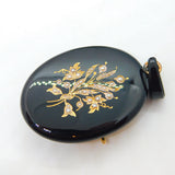 Victorian 9ct Gold Inlaid Whitby Jet Floral Mourning Pendant Antique c1860