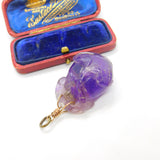 Chinese 9ct Gold & Carved Amethyst Beetle Insect Large Drop Pendant Antique