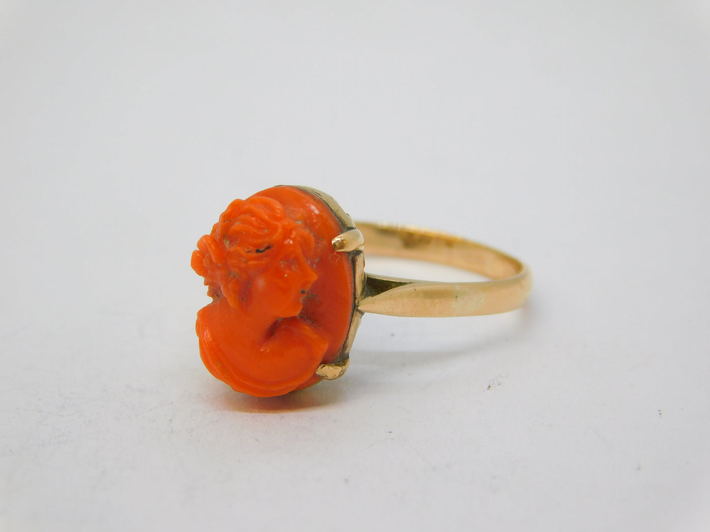 19th Century 15ct Gold Carved Red Coral Cameo Dress Ring Antique c1860