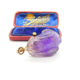 Chinese 9ct Gold & Carved Amethyst Beetle Insect Large Drop Pendant Antique