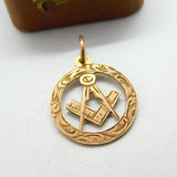 Edwardian 9ct Yellow Gold Masonic Freemasons Compass Pendant c1910 Antique