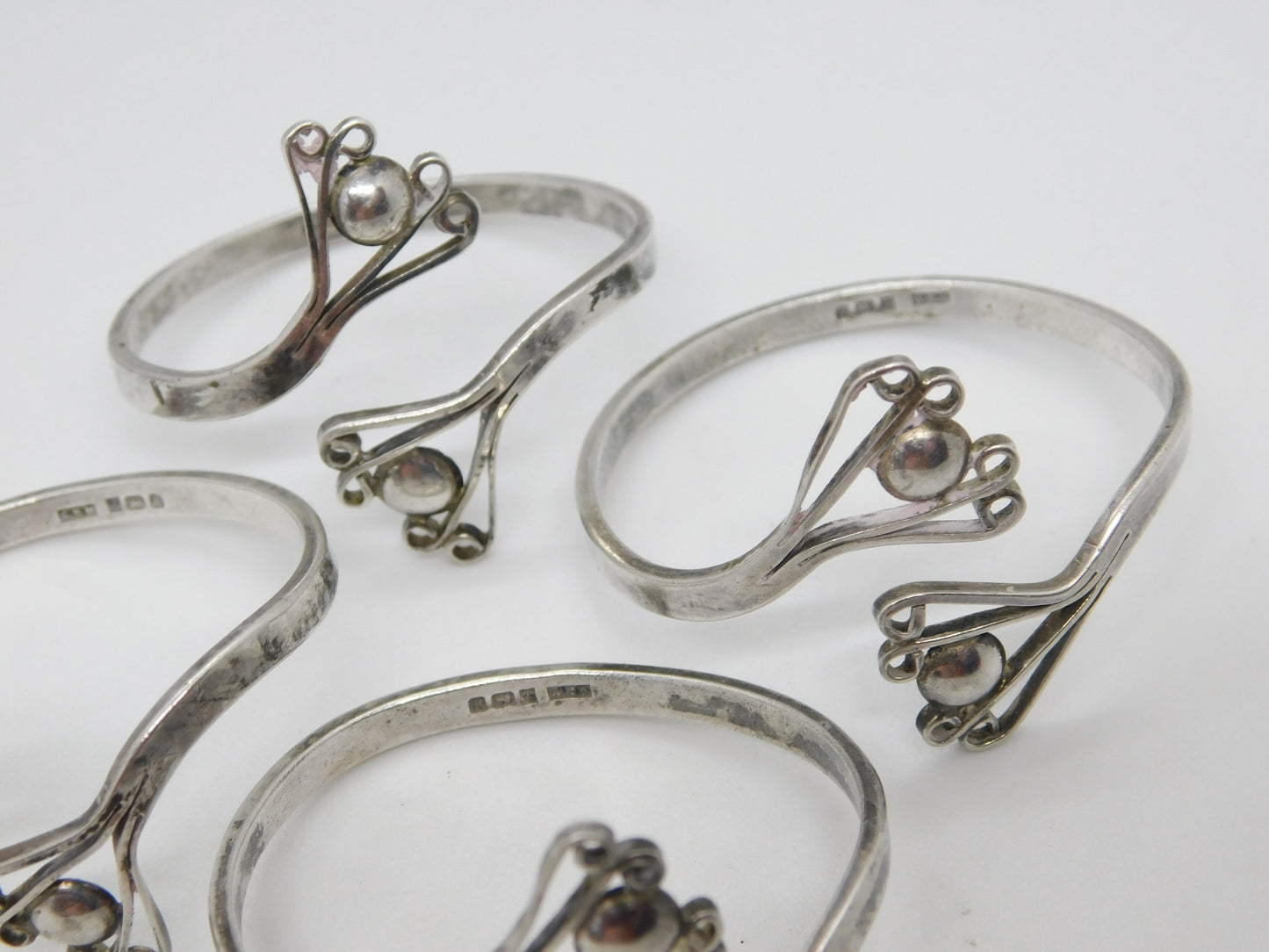 Chris Morphy Modernist Sterling Silver Floral Set of Napkin Rings 1987 Vintage