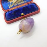9ct Gold & Carved Amethyst Lucky Acorn Drop Pendant Antique c1920 Art Deco