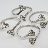 Chris Morphy Modernist Sterling Silver Floral Set of Napkin Rings 1987 Vintage