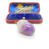 9ct Gold & Carved Amethyst Lucky Acorn Drop Pendant Antique c1920 Art Deco