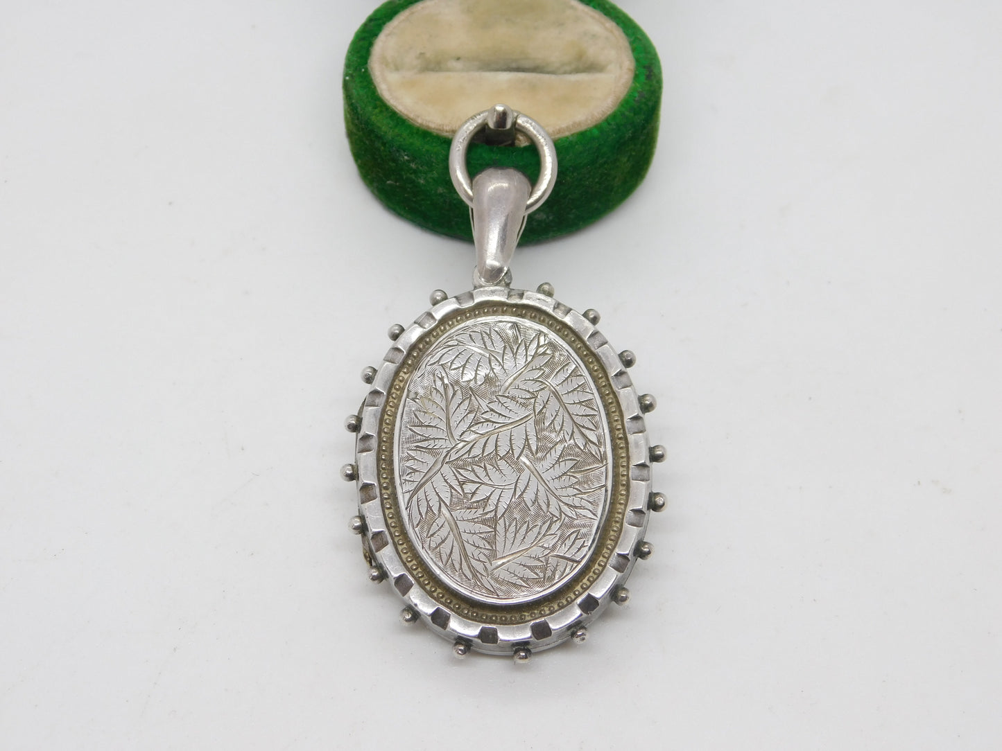 Victorian Sterling SIlver Fern Leaf Sweetheart Locket Antique 1881 Birmingham