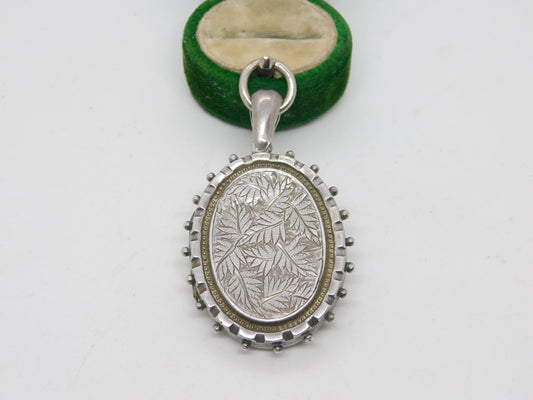 Victorian Sterling SIlver Fern Leaf Sweetheart Locket Antique 1881 Birmingham