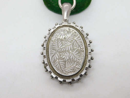 Victorian Sterling SIlver Fern Leaf Sweetheart Locket Antique 1881 Birmingham