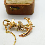 Edwardian 9ct Gold Anchor of Hope Swallow Sweetheart Brooch c1910 Antique