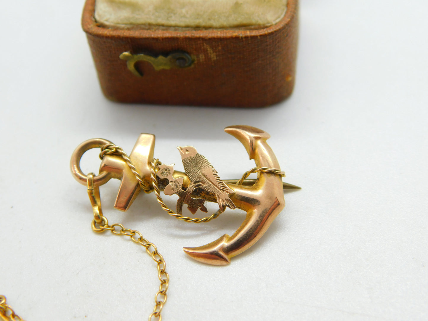 Edwardian 9ct Gold Anchor of Hope Swallow Sweetheart Brooch c1910 Antique