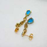 9ct Gold Victorian Style Pearl & Turquoise Drop Earrings Vintage 1991 London