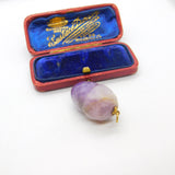 9ct Gold & Carved Amethyst Lucky Acorn Drop Pendant Antique c1920 Art Deco