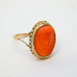 19th Century 15ct Gold Carved Red Coral Classical Cameo Dress Ring Antique c1860