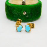 9ct Yellow Gold & Cabochon Turquoise Stud Earrings Vintage c1970