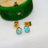 9ct Yellow Gold & Cabochon Turquoise Stud Earrings Vintage c1970