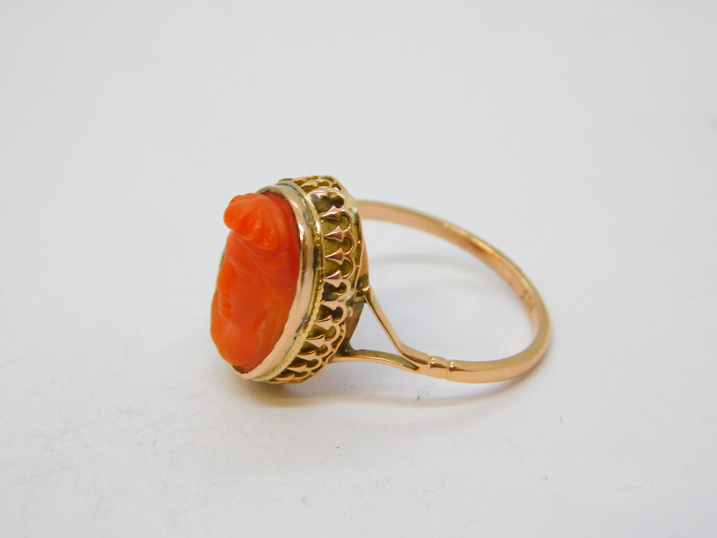 19th Century 15ct Gold Carved Red Coral Classical Cameo Dress Ring Antique c1860