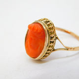 19th Century 15ct Gold Carved Red Coral Classical Cameo Dress Ring Antique c1860
