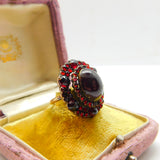 Austro-Hungarian Victorian 9ct Gold & Bohemian Garnet Large Floral Ring Antique