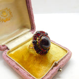 Austro-Hungarian Victorian 9ct Gold & Bohemian Garnet Large Floral Ring Antique