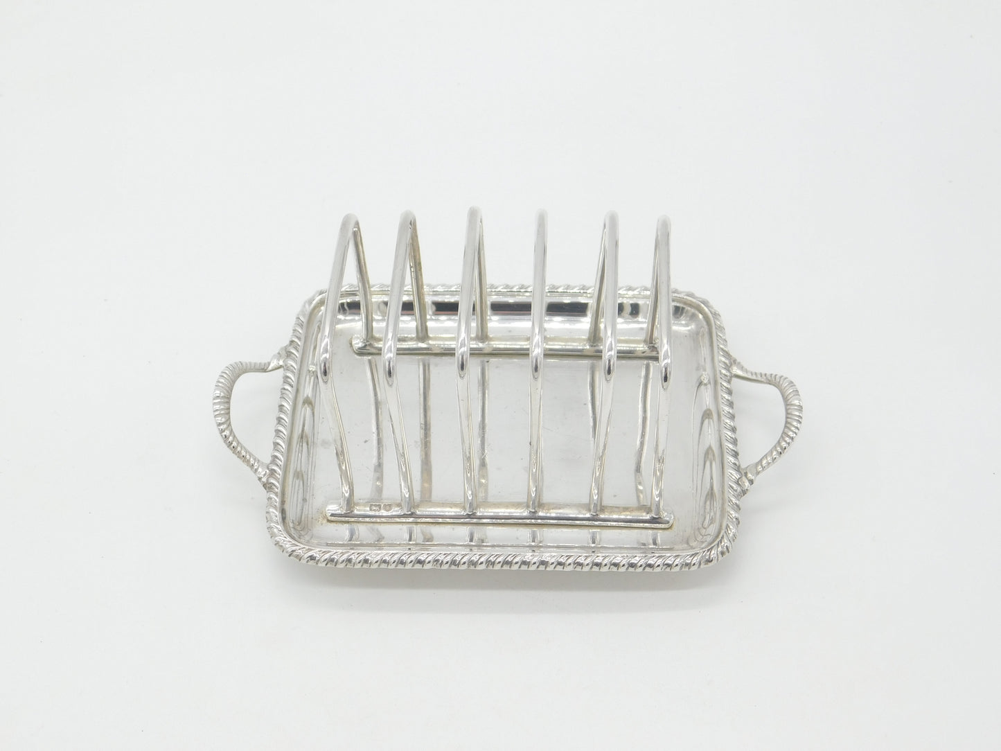 Edwardian Sterling Silver Toast Rack with Integrated Crumb Tray 1908 London