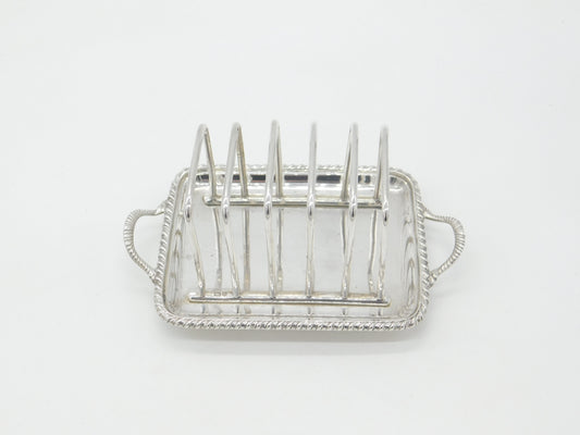 Edwardian Sterling Silver Toast Rack with Integrated Crumb Tray 1908 London