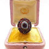 Austro-Hungarian Victorian 9ct Gold & Bohemian Garnet Large Floral Ring Antique