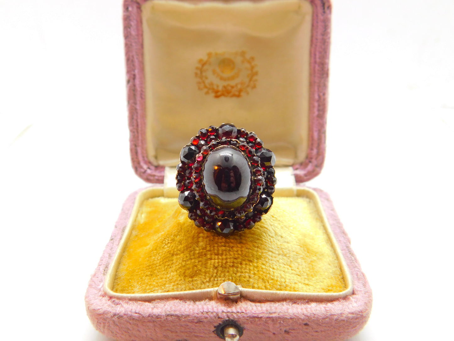 Austro-Hungarian Victorian 9ct Gold & Bohemian Garnet Large Floral Ring Antique