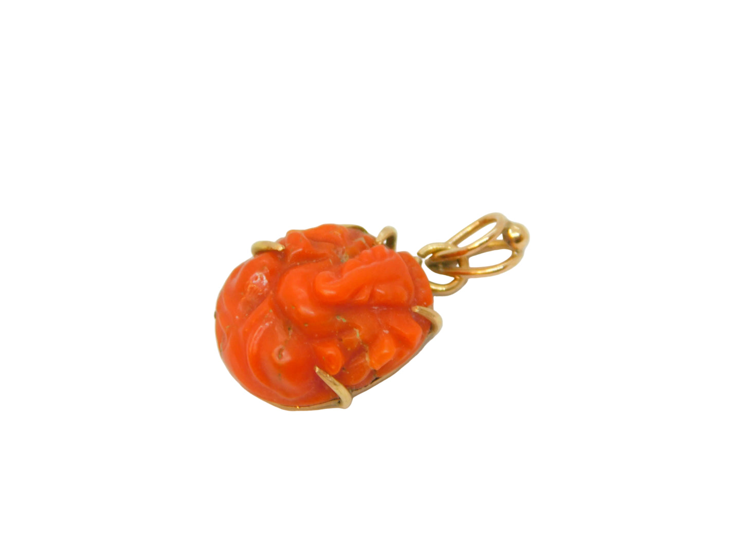 19th Century 15ct Gold Carved Red Coral Ganesh Hindu Pendant Antique c1860