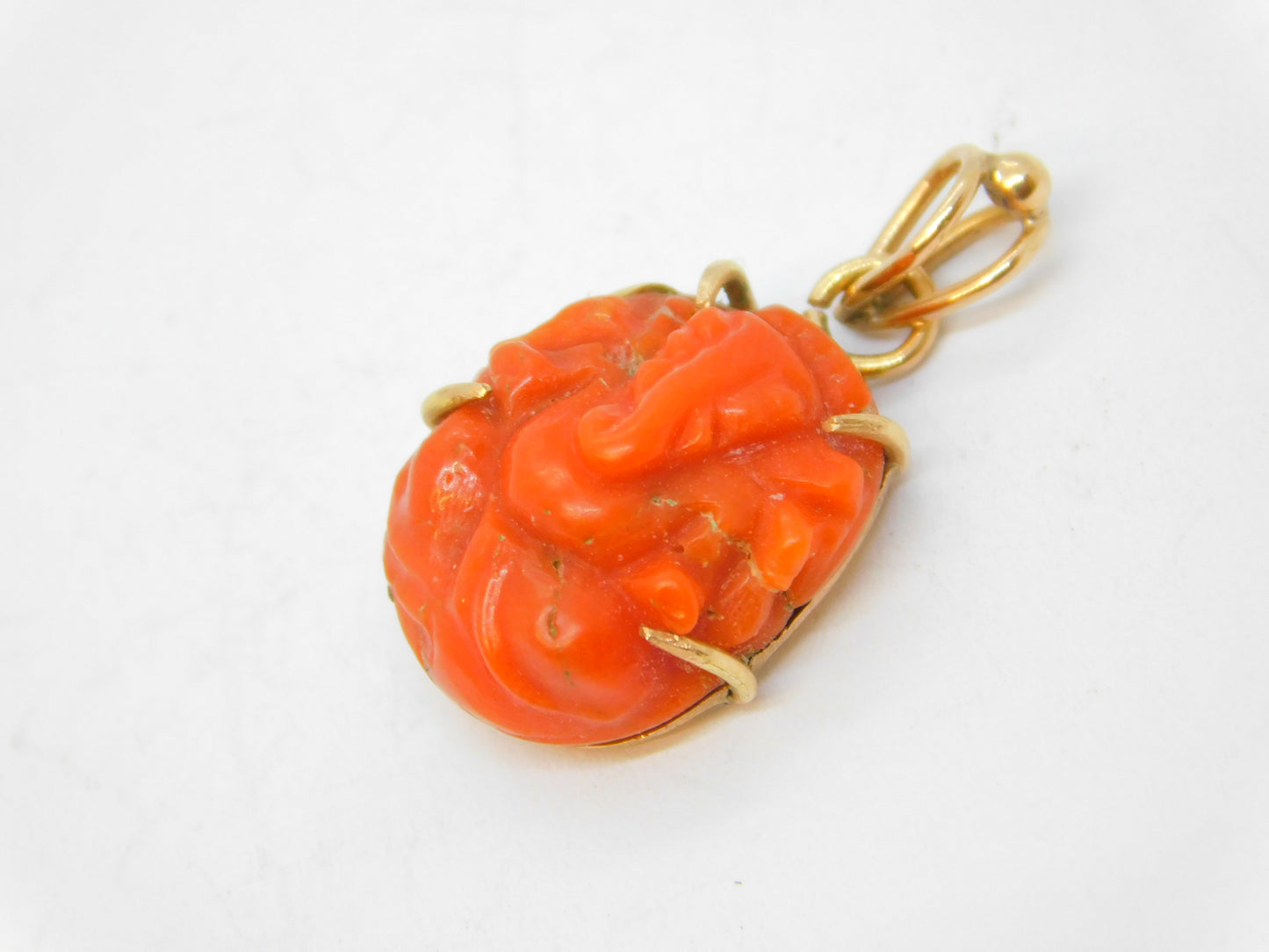 19th Century 15ct Gold Carved Red Coral Ganesh Hindu Pendant Antique c1860