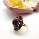 Austro-Hungarian Victorian 9ct Gold & Bohemian Garnet Large Floral Ring Antique