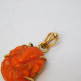 19th Century 15ct Gold Carved Red Coral Ganesh Hindu Pendant Antique c1860