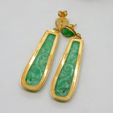 18ct Yellow Gold Carved Apple-Green Jade Drop Earrings Vintage c1970