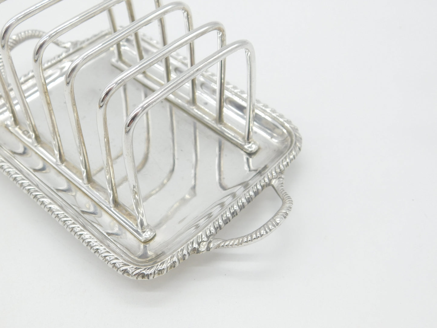 Edwardian Sterling Silver Toast Rack with Integrated Crumb Tray 1908 London