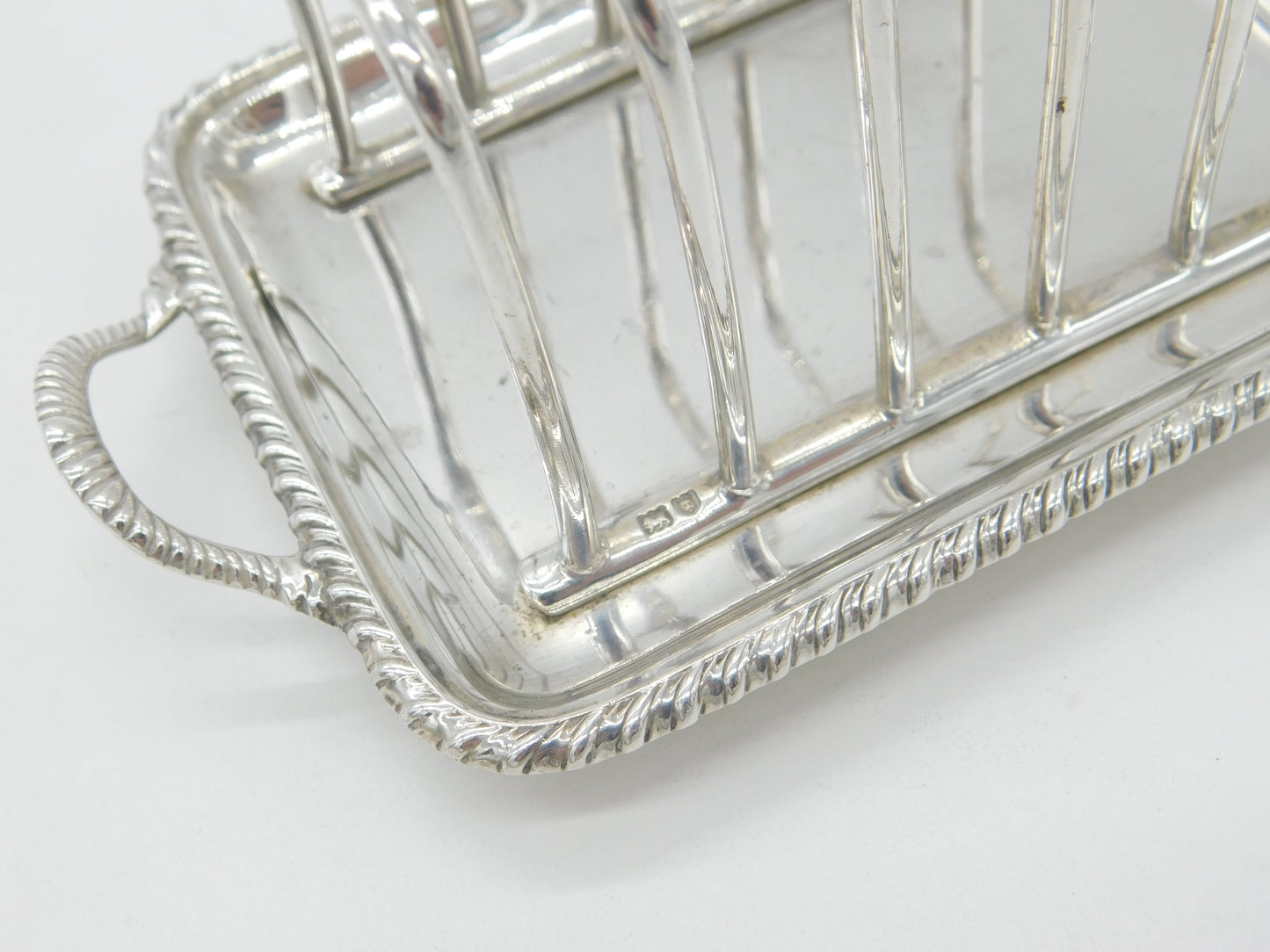 Edwardian Sterling Silver Toast Rack with Integrated Crumb Tray 1908 London