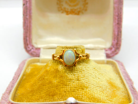 Victorian 18ct Yellow Gold & Cabochon Fire Opal Band Ring Antique c1890