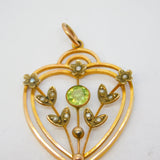 Edwardian 9ct Gold, Peridot, Amethyst, Pearl Suffragette Lavalier Pendant c1910