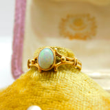 Victorian 18ct Yellow Gold & Cabochon Fire Opal Band Ring Antique c1890
