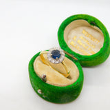 18ct Yellow Gold, Sapphire & Diamond Floral Cluster Ring Antique c1930 Art Deco