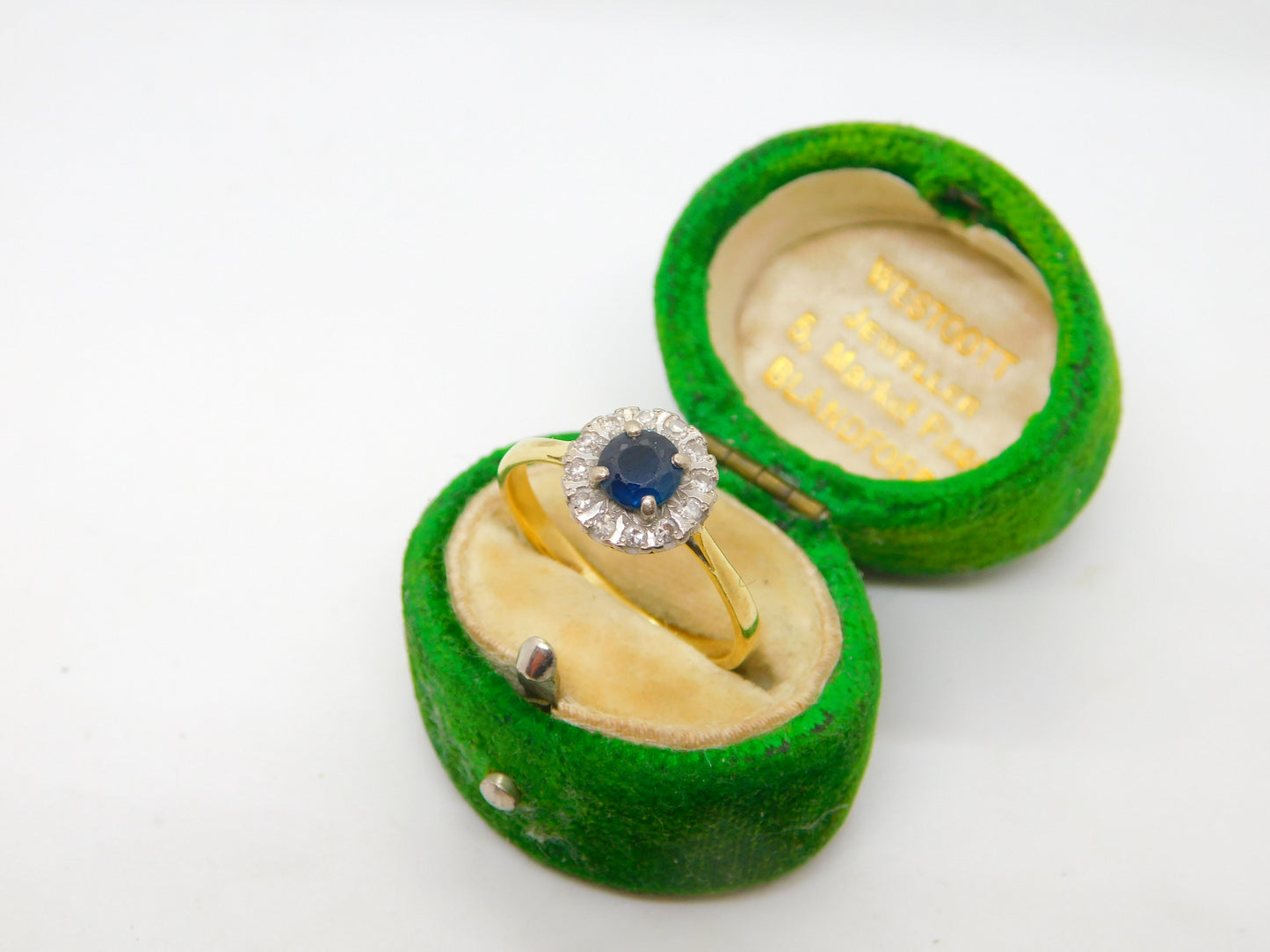 18ct Yellow Gold, Sapphire & Diamond Floral Cluster Ring Antique c1930 Art Deco
