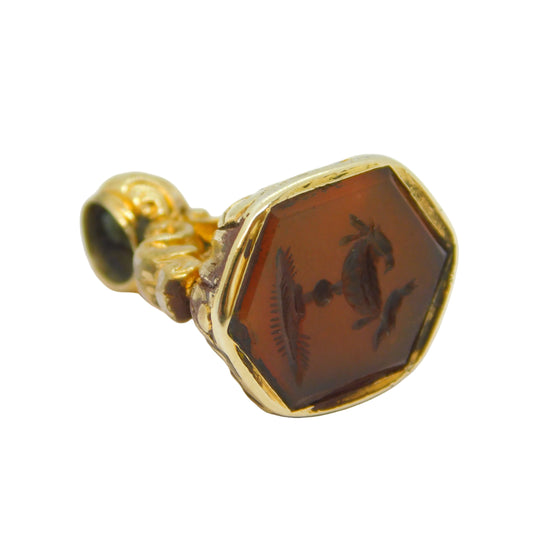Georgian 9ct Gold Cased Carved Agate Pliny Doves Intaglio Fob Seal Antique