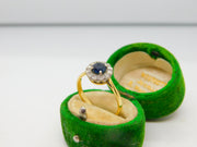 18ct Yellow Gold, Sapphire & Diamond Floral Cluster Ring Antique c1930 Art Deco