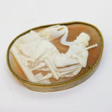 Victorian Gold Plated Carved Shell Cameo Zeus & the Eagle Antique c1860