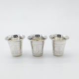 Set Of Three Sterling Silver Floral Etched Shot Cups Antique 1919 Art Deco