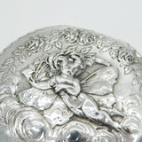 Victorian Sterling Silver Floral & Cherub Pattern Trinket Box Antique 1894 Birmingham