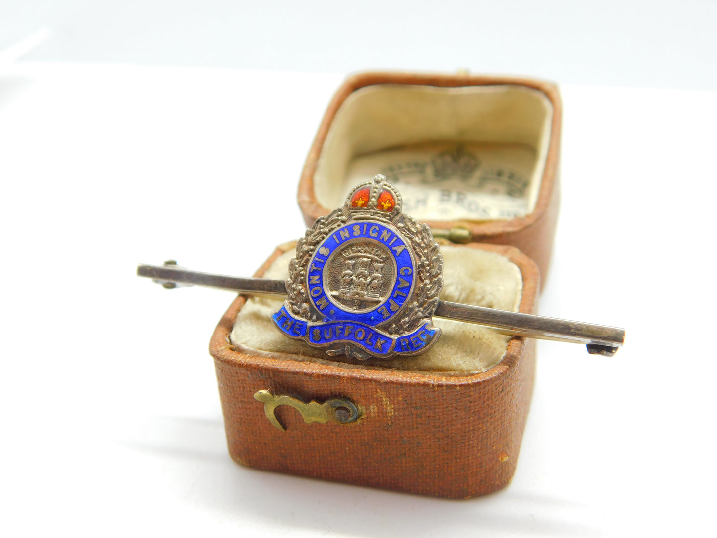 WWII-era Sterling Silver & Enamel Suffolk Regiment Sweetheart Brooch Antique