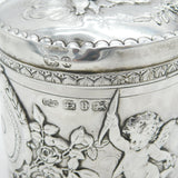 Victorian Sterling Silver Floral & Cherub Pattern Trinket Box Antique 1894 Birmingham