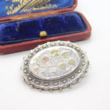 Victorian 9ct Gold on Sterling Silver Floral Aesthetic Brooch Antique c1880